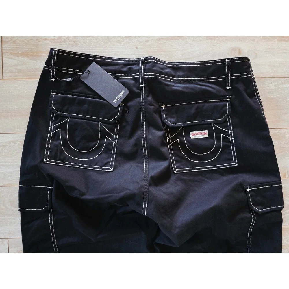 True Religion 36x32 Mens Jet Black Cargo‎ Pants Style 108335 Stitch NWT $159